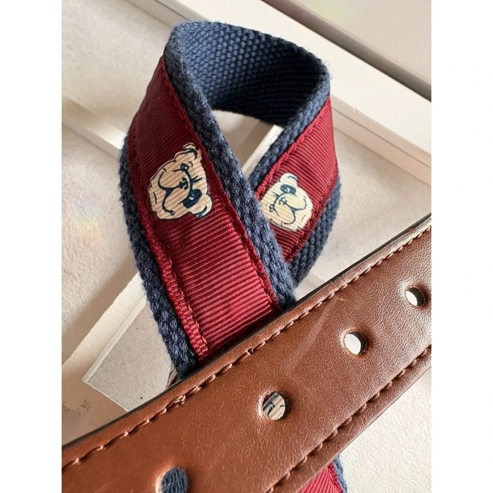 Preppy Ivy Navy Red Georgia Bulldog Leather Trim Belt Boys M 26-28 UGA Dawgs